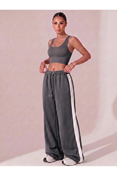 DAXİS Sportwear Company Women's Baggy Relaxed Fit White Striped Loose Sweatpants