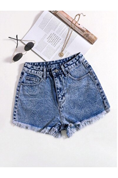 MARLİX Γυναικείο τζιν σορτς με ψηλόμεση φούντα