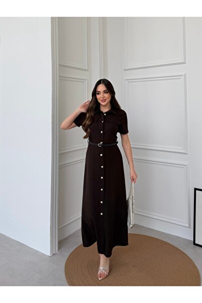 Füme Φόρεμα με κουμπιά και ζώνη σε σχήμα αλτήρα