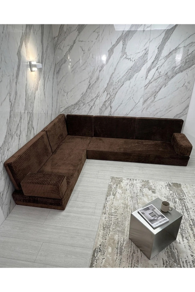 BAKIRÖZÜ HOME Premium Kadife Kumaş, Konforlu Yer Kanepesi ,Modüler Şark Köşes...