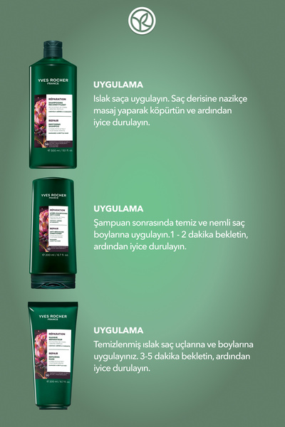 Yves Rocher Onarıcı Bitkisel Keratin Prebiyotik Orijinal Boy Bakım Seti -Şampuan 300 ml & Saç Kremi 200 ml & Mas