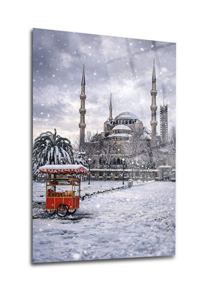 glassartdesign Τζαμί Σουλταναχμέτ Χειμερινό Τοπίο με Γυάλινο Πίνακα - Θρησκευ...