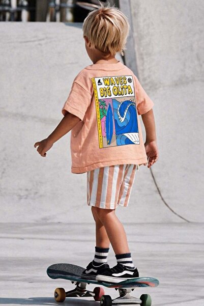 Monila Αγορίστικο βαμβακερό μπλουζάκι με στάμπα και ριγέ σορτς