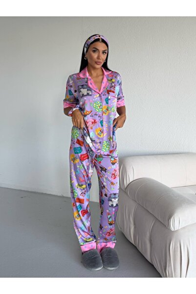 delis Γυναικείο σετ πιτζάμες δύο τεμαχίων, με κουμπιά – 2500378, Λιλά Φαντασία