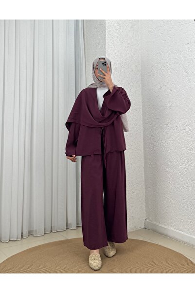 BENAHOLL Σετ Μοντάλ με Σακάκι και Παντελόνι Cıvıl Şalı - MF258 Μπορντό