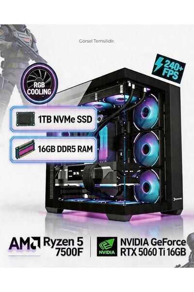 TEKDEN BİLGİSAYAR R5-7500F 16GB DDR5 RTX 5060 Tİ 16 GB 1 TB SSD OYUNCU MASAÜS...