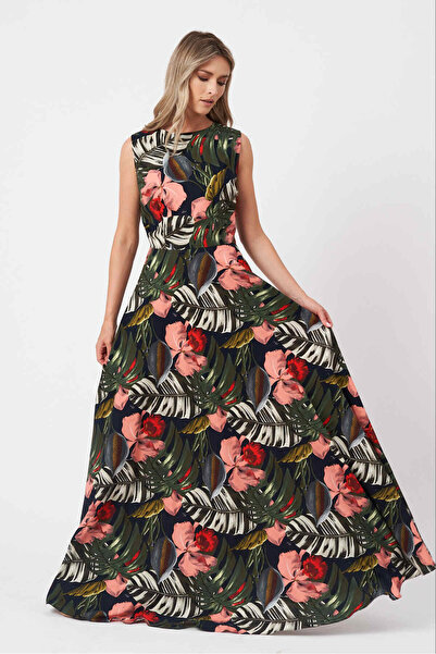 PAULETTA Rochie maxi lungă damă cu imprimeu floral, cordon detașabil, elegant...