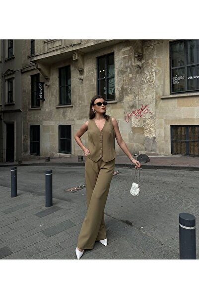 YILMAZBARMAZ Double Fabric Ribbon Gold Button Detailed Vest Suit