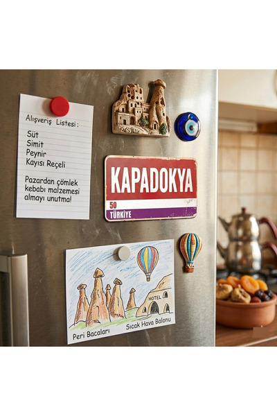 wonderlike Kapadokya Şehir Temalı Retro Plaka Tasarımlı Dekoratif Buzdolabı M...