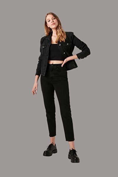 Ramrod Γυναικείο άνετο μαύρο τζιν παντελόνι Mom Jeans από Lycra