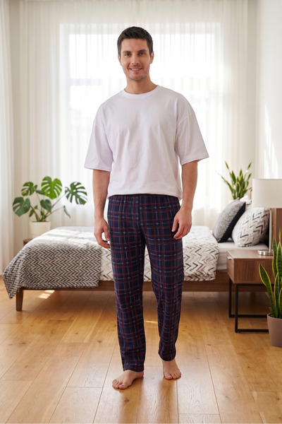 Arvin Pijama Ανδρικό καρό βαμβακερό παντελόνι πιτζάμας χωρίς τσέπες με ελαστι...