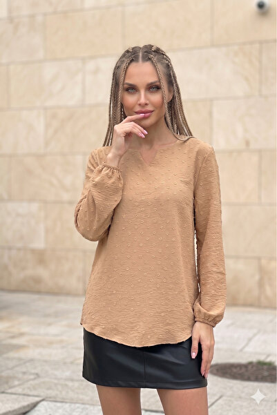 Pasaklı Giyim Γυναικεία μπλούζα τουνίκ με λάστιχο στο μανίκι, οβάλ κόψιμο, λα...