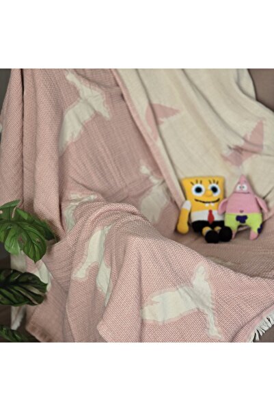 Pembe %100 Pamuk Kuş Desenli Çok Amaçlı Örtü Pike / Çift Kişilik 220x240