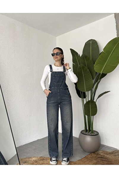 EDVESS Ρετρό Τζιν Σαλοπέτα με Φαρδιά Μπατζάκια σε Σκούρο Πράσινο