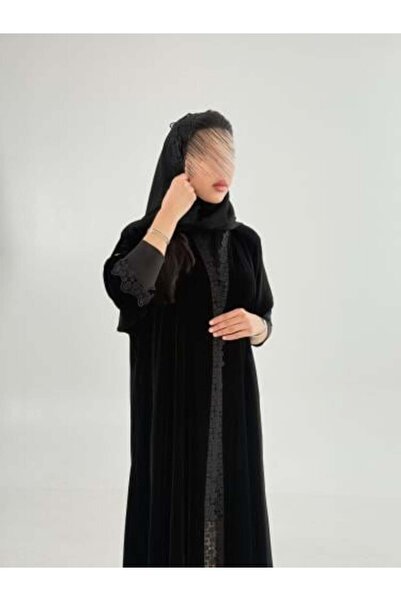 aljmal alraqi abaya عباية سيلار بقماش مخمل كوري كم استرتش بدانتل اسود