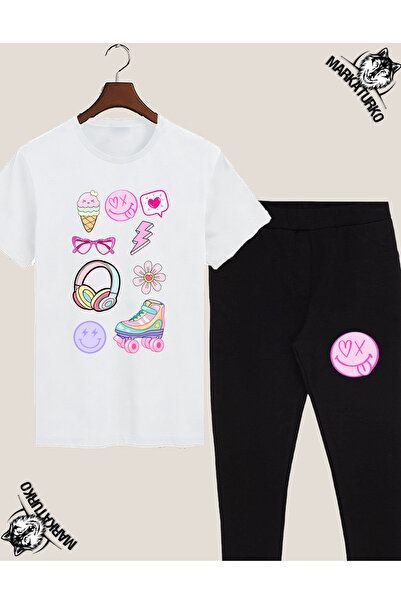 MarkaTurko Summer Themed Design Children's T-Shirt Leggings Combination