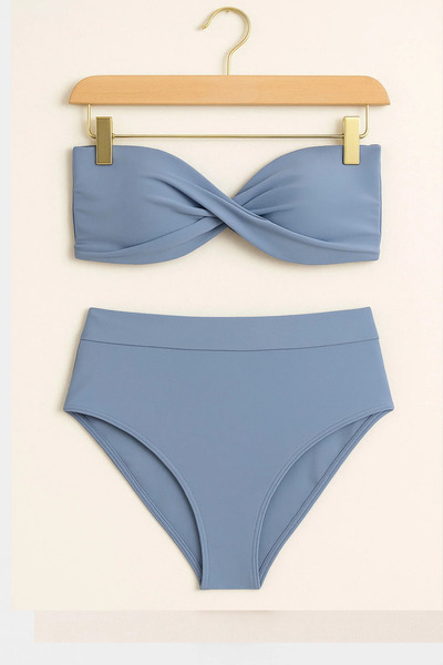 Pierre Cardin Μπλε στράπλες ψηλόμεσο μπικίνι με επένδυση 246106