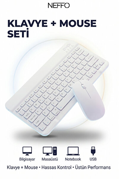 NEFFO Kablosuz Bluetooth Klavye Mouse Seti – Şarj Edilebilir