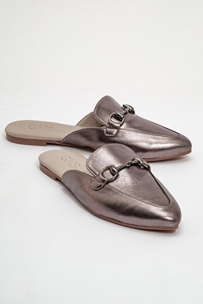 GNS Shoes Γυναικείες παντόφλες VALERIA από γνήσιο δέρμα με πόρπη, πλατινένιο ...