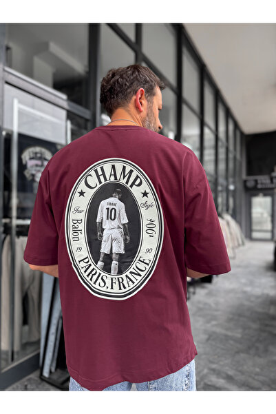 BYBASICMAN Бордо овърсайз тениска с принт на Зидан RES-1098