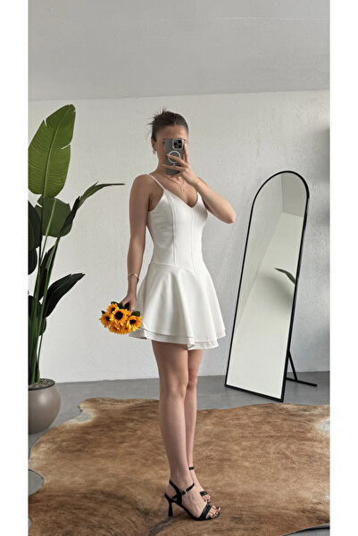 asfamoda Γυναικείο Μίνι Φόρεμα με Λευκές Τιράντες και Σορτς – Με λαιμόκοψη V,...