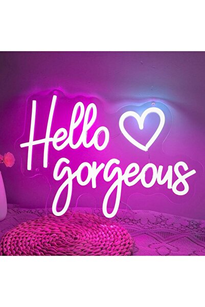 Slasa Hello Gorgeous LED Neon Sign 30x42 cm Pink Light With 6 mm Acrylic Base...