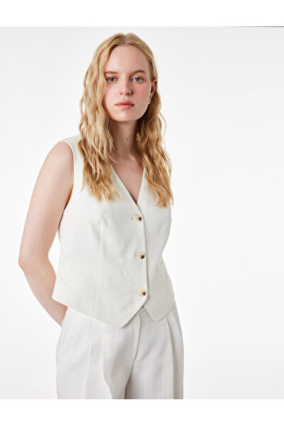 Koton Γιλέκο με λαιμόκοψη V, αμάνικο, με λεπτομέρεια τσέπης με κουμπιά, από λ...