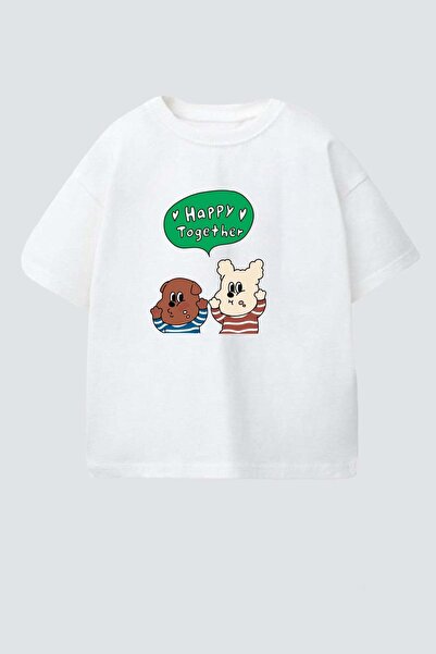Monila Unisex Çocuk Pamuklu Bisiklet Yaka Baskılı T-Shirt