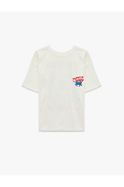 Koton Άνετο βαμβακερό μπλουζάκι με κοντό μανίκι και στάμπα καβούρι στην πλάτη