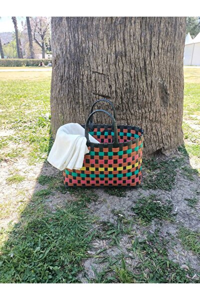 yaso shop Plastik Pazar Sepeti Plaj Çantası Çok Renkli Orta Boy