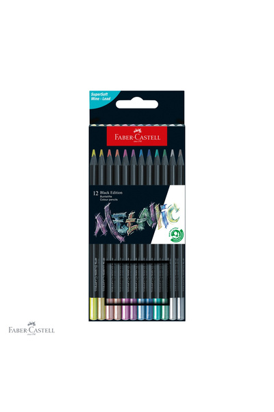 Faber Castell Set de 12 creioane colorate metalice Faber-Castell Black Editio...