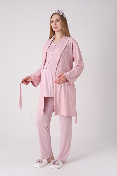 ERDENİZ TEKSTİL Σετ πιτζάμες εγκυμοσύνης και ρόμπας, με γιακά σάλι ζακάρ, δαν...