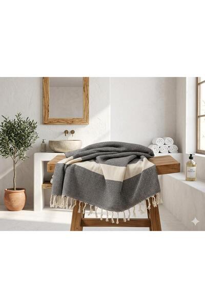 COZY %100 Pamuk Siyah Desenli Peştemal, Plaj Havlusu