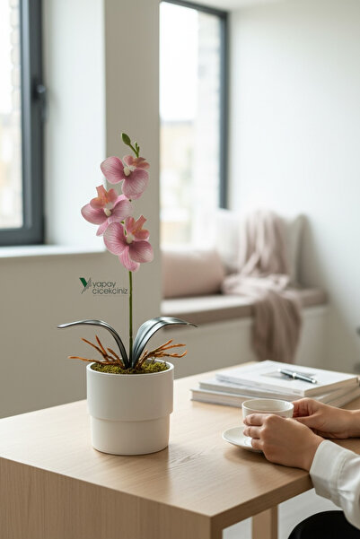 YAPAY ÇİÇEKÇİNİZ ΜΟΝΤΕΡΝΗ ΛΕΥΚΗ ΤΕΧΝΗΤΗ ΟΡΧΙΔΕΑ 35 ΕΚ. ΣΕ ΓΛΑΣΤΡΑ ΜΕ ΥΓΡΗ ΥΦΗ