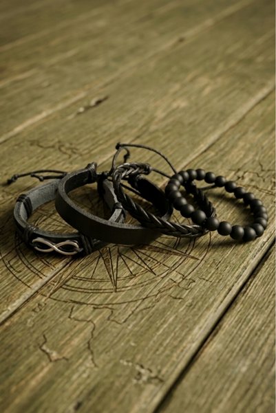 AB Takı 4Pcs Real Leather Bracelet Infinity Design Black Genuine Leather Bracelet Fashion Bracelet