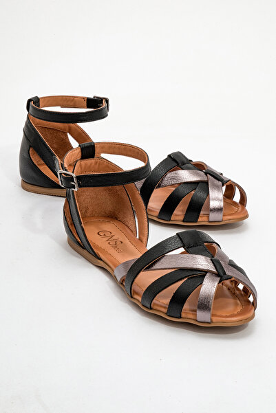 GNS Shoes Γυναικεία σανδάλια MARE από γνήσιο δέρμα σε μαύρο χρώμα