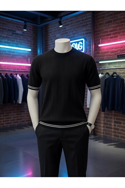 ixir Men's Short-Sleeved Summer Striped Crew Neck Knitwear T-Shirt 100% Cotto...