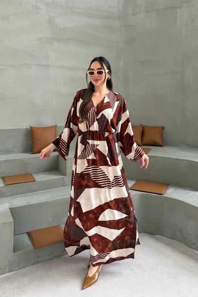mezqa Rochie maro cu mâneci lungi și model, cu detaliu de șliț