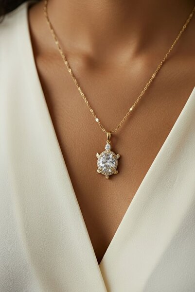 FAYRA ACCESSORIES Zirkon Taşlı Kaplumbağa Figürlü Kolye