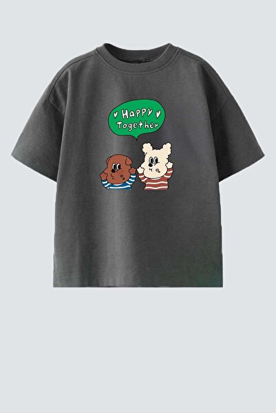 Monila Unisex Çocuk Pamuklu Bisiklet Yaka Baskılı T-Shirt