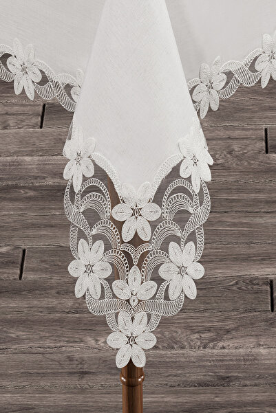 Annalisa Ρετρό λινό τραπεζομάντιλο γαλλικής δαντέλας σε λευκό χρώμα, ανθεκτικ...