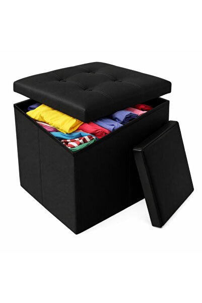 Ruhhy Taburet Pliabil 39L Depozitare -Piele Negru Scaun Cutie Organizare.