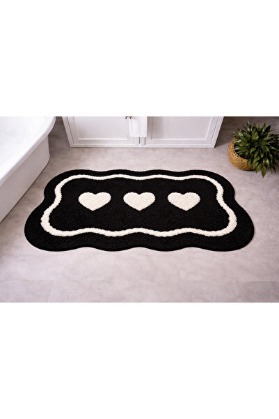 Rugs Modern Halı SDT Kalp Desenli Siyah & Beyaz Modern Dokuma Taban Dekoratif...