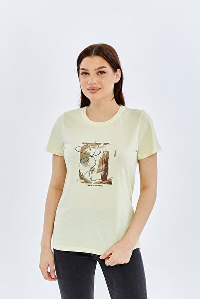 trender Tricou de damă cu imprimeu, de toamnă, GALBEN DESCHIS