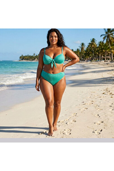 iygnus Büyük Beden Göğüs Ortası Kurdele Detaylı Bikini Takımı
