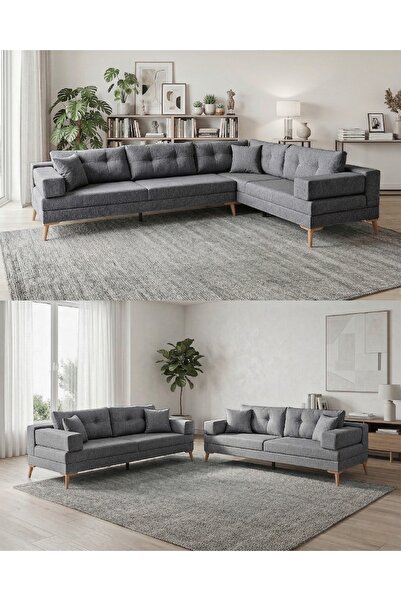 Velura Home & Living Zeri (Pufsuz) Yataklı Puzzle Modüler Köşe Koltuk Takımı ...