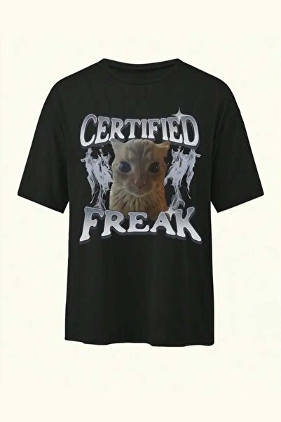 Köstebek تي شيرت أسود معتمد من نوع Certified Freak Cat Grunge Y2K للجنسين