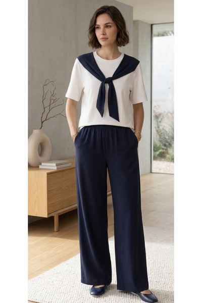 COMS'S Women's Double Suit with Shawl Detail and Wide-Legged Trousers