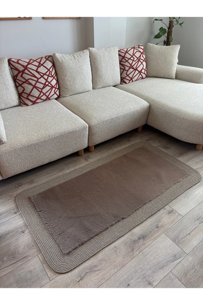 MaVaux Puffy Yumuşak Dokulu Dekoratif Kilim Hasır Kenarlı Modern Salon, Antre...