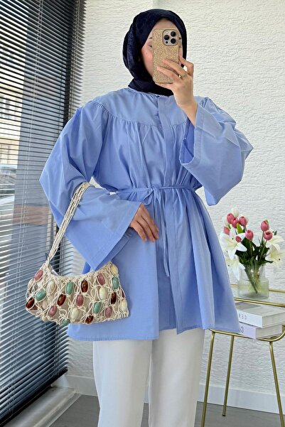 MELEK ARAZ Μπλούζα τουνίκ από ποπλίνα με λεπτομέρεια σούρας μπροστά και πίσω ...